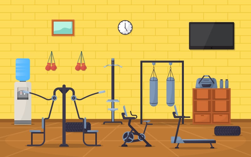 Download Иллюстрация "Gymnasium Interior Center - Illustration" / Gymnasium Interior Center - Illustration - Иллюстрация на тему графика gym,center,interior,sport,club,fitness,weight,bodybuilding,equipment,vector,illustration,healthy,muscular,gymnasium,gymnastic,sports column,turning,device,treadmill,bike