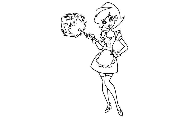 Download Иллюстрация "Maid Line Art - Illustration" / Maid Line Art - Illustration - Иллюстрация на тему графика maid,woman,job,costume,housemaid,french,servant,illustration,young,attractive,beautiful,coloring,book,line art,work,employee,professional,domestic,employment