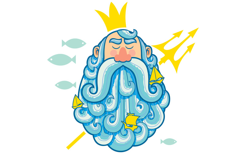 Download Иллюстрация "Neptune Portrait - Illustration" / Neptune Portrait - Illustration - Иллюстрация на тему графика neptune,poseidon,god,roman,greek,king,ruler,sailor,seaman,beard,portrait,face,sea,ocean,water,mythology,fantasy,religion,ancient,legend