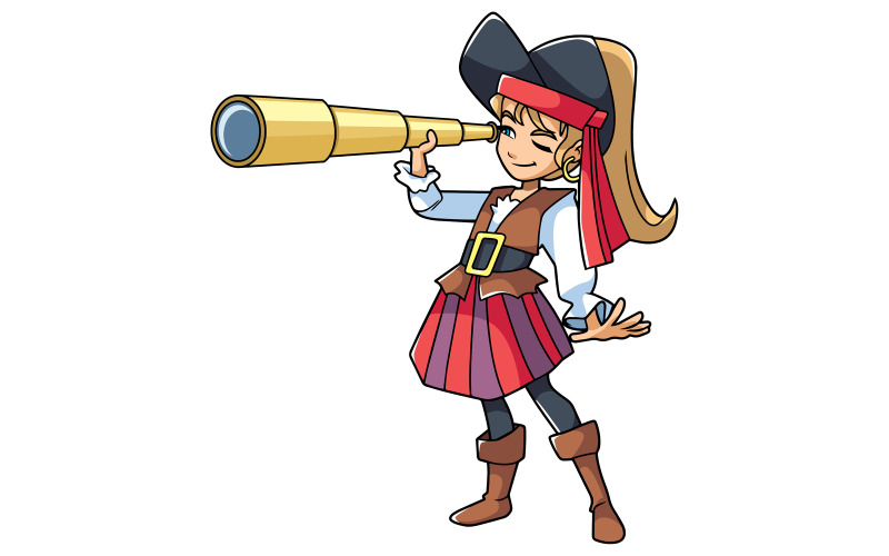 Download Иллюстрация "Pirate Girl - Illustration" / Pirate Girl - Illustration - Иллюстрация на тему графика girl,pirate,costume,party,fun,kid,child,carnival,illustration,vector,cartoon,character,copy space,full length,cute,funny,smiling,happy,looking at camera
