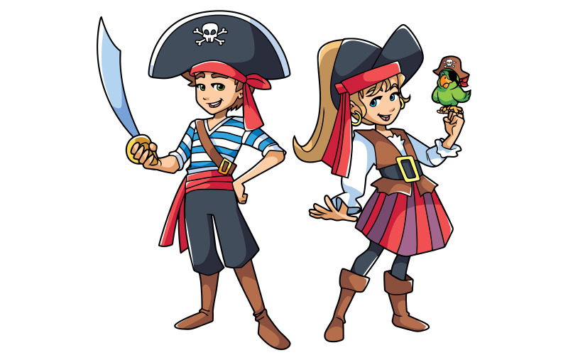 Download Иллюстрация "Pirate Kids - Illustration" / Pirate Kids - Illustration - Иллюстрация на тему графика boy,girl,children,pirate,costume,party,fun,kid,child,friend,carnival,friends,best friends,illustration,vector,cartoon,character,copy space,full length,cute