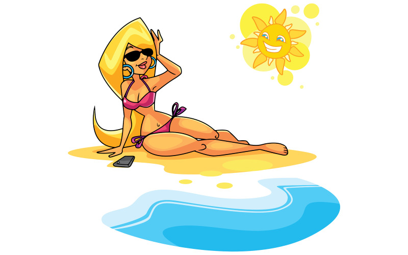 Сидящая девушка на пляже - Иллюстрация