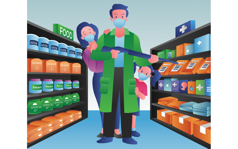 Download Иллюстрация "Stockpiling for Crisis - Illustration" / Stockpiling for Crisis - Illustration - Иллюстрация на тему графика survivalism,survivalist,prepper,survive,preparation,stockpiling,food,gun,shotgun,protection,protector,firearm,ammo,ammunition,drug,medical