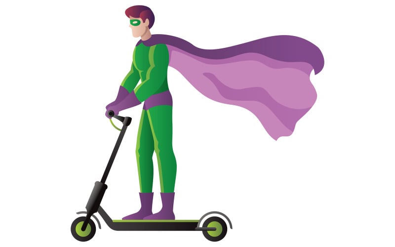 Superheld auf Elektroroller auf Weiß - Illustration