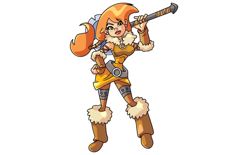 Download Иллюстрация "Viking Girl - Illustration" / Viking Girl - Illustration - Иллюстрация на тему графика viking,scandinavian,woman,female,warrior,character,costume,cartoon,illustration,on white,isolated,white background,copy space,full length,determined,brave,courage,hero,girl