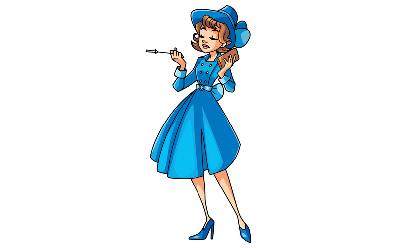 Download Иллюстрация "Vintage Girl - Illustration" / Vintage Girl - Illustration - Иллюстрация на тему графика woman,vintage,old fashion,blue,lady,dress,illustration,clothes,clothing,hat,shoes,high heels,girl,on white,isolated,white background,copy space,full length,elegance