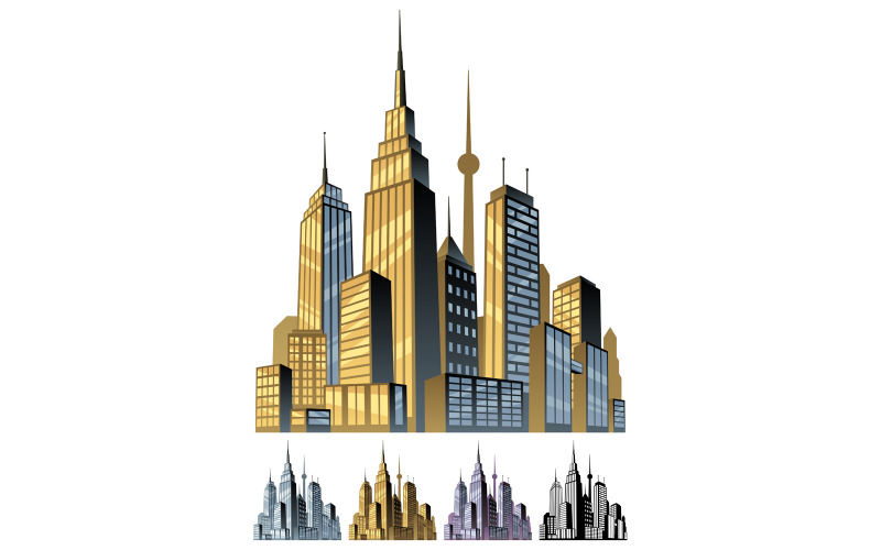 Download Иллюстрация "City - Illustration" / City - Illustration - Иллюстрация на тему графика city,cityscape,skyline,metropolis,downtown,center,comic book,comic,book,cartoon,skyscraper,building,structure,construction,tall,office,business,corporate,financial