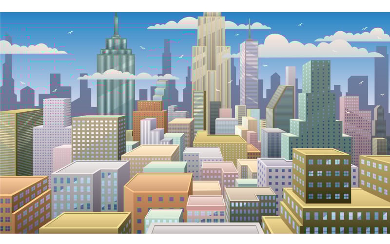 Download Иллюстрация "Cityscape Day - Illustration" / Cityscape Day - Illustration - Иллюстрация на тему графика city,cityscape,skyline,metropolis,downtown,center,day,noon,background,cartoon,horizontal,skyscraper,construction,urban,architecture,scene,landscape,built structure