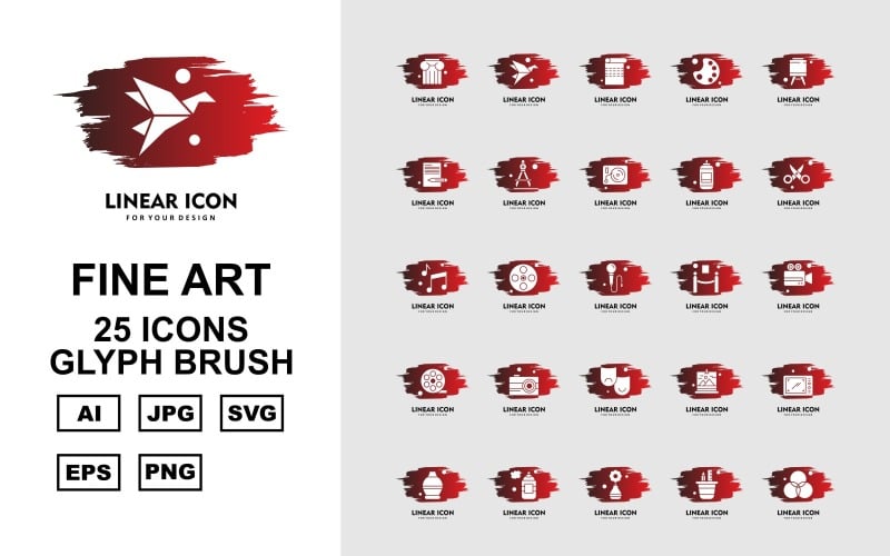 Conjunto de 25 iconos de pincel de glifos de bellas artes premium