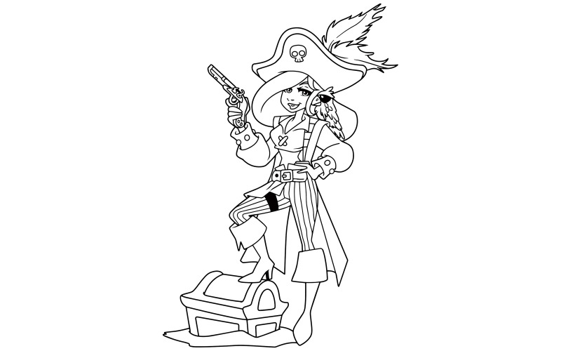 Dessin au trait fille pirate - illustration