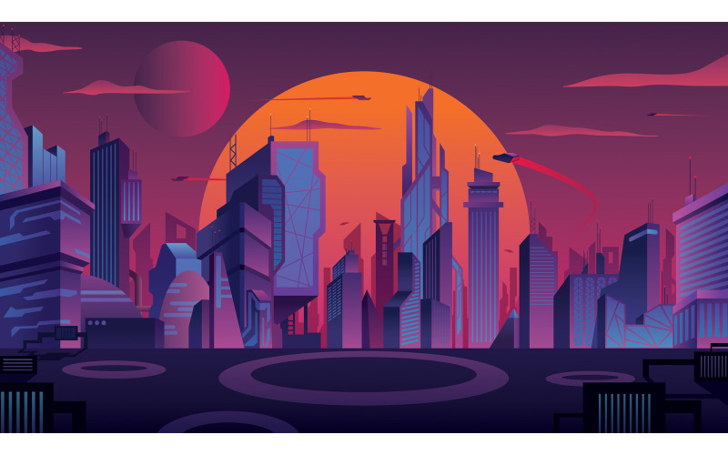 Futuristiskt stadslandskap - illustration
