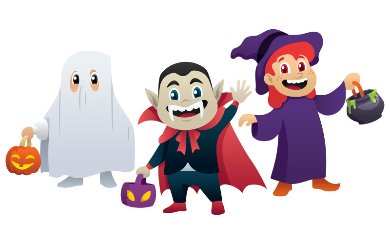 Download Иллюстрация "Halloween Kids on White - Illustration" / Halloween Kids on White - Illustration - Иллюстрация на тему графика halloween,kid,child,children,small,young,group,girl,boy,character,monster,ghost,vampire,witch,mask,costume,disguise,party,celebration,trick or treat
