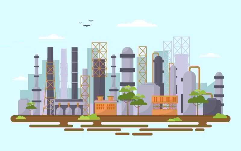 Download Иллюстрация "Industrial Factory Concept - Illustration" / Industrial Factory Concept - Illustration - Иллюстрация на тему графика industrial,factory,concept,manufacturing,building,facilities,area,flat,illustration,landscape,vector,business,engine,industry,manufacture,tree,cloud,sky,road,day