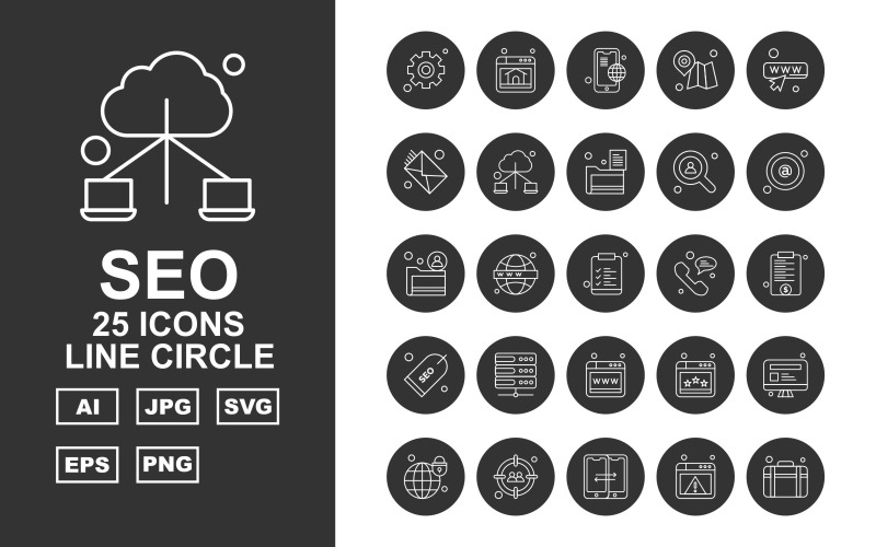 Набор иконок 25 Premium SEO Line Circle Icon Pack