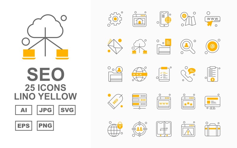 Набор из 25 желтых значков Premium SEO Lino