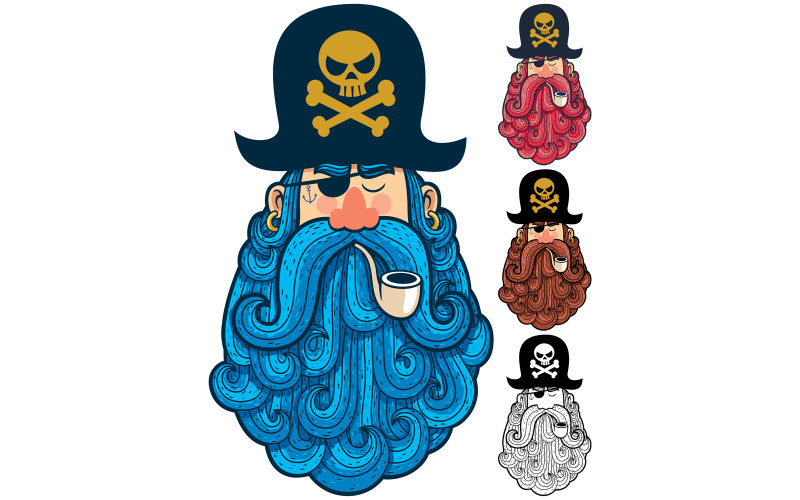 Download Иллюстрация "Pirate Portrait 2 - Illustration" / Pirate Portrait 2 - Illustration - Иллюстрация на тему графика pirate,captain,buccaneer,thug,outlaw,criminal,sailor,beard,man,character,seaman,portrait,concept,marine,nautical,sea,ocean,life,print,symbol