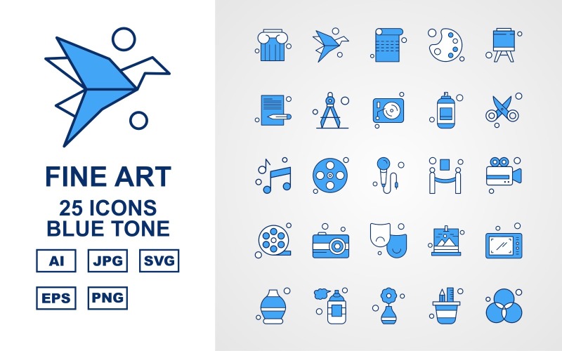 Download Набор иконок "25 Premium Fine Arts Blue Tone Icon Pack Set" / 25 Premium Fine Arts Blue Tone Icon Pack Set - Набор иконок на тему music column,film reel,gallery,smartphone,pot,perfume,creation,rgb,paper,page,color pad,strategy,document,drawing compass,vinly,scissor,music,microphone,barrie,icon
