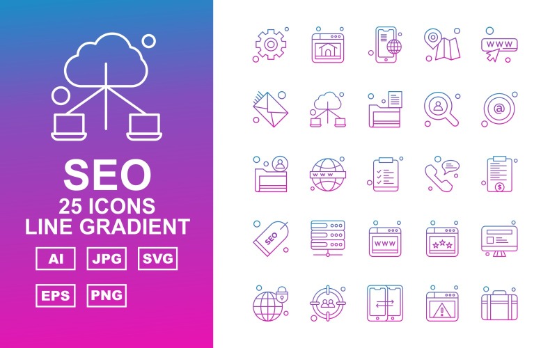 25 Premium SEO Hattı Degrade Simge Paketi Seti