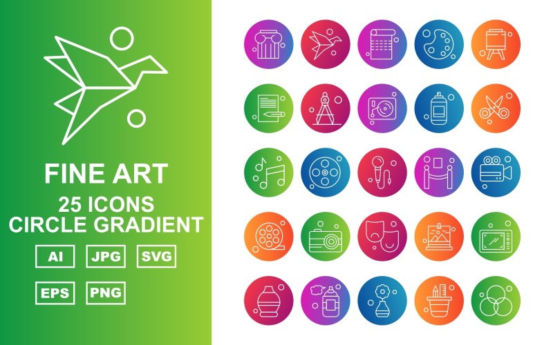 Sada 25 Premium Fine Arts Circle Gradient Icon Pack