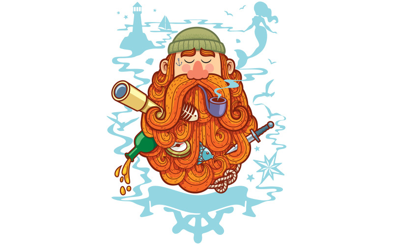 Download Иллюстрация "Sailor - Illustration" / Sailor - Illustration - Иллюстрация на тему графика sailor,beard,man,seaman,captain,pirate,hipster,concept,marine,nautical,sea,ocean,life,adventure,travel,voyage,journey,sailing,print,symbol