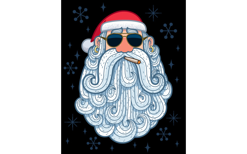 Download Иллюстрация "Santa Portrait 3 - Cool - Illustration" / Santa Portrait 3 - Cool - Illustration - Иллюстрация на тему графика christmas,santa,santa claus,happy,smiling,head,face,cartoon,beard,sunglasses,cigar,earring,cool,greybeard,curly,curl,curves,character,portrait,hat