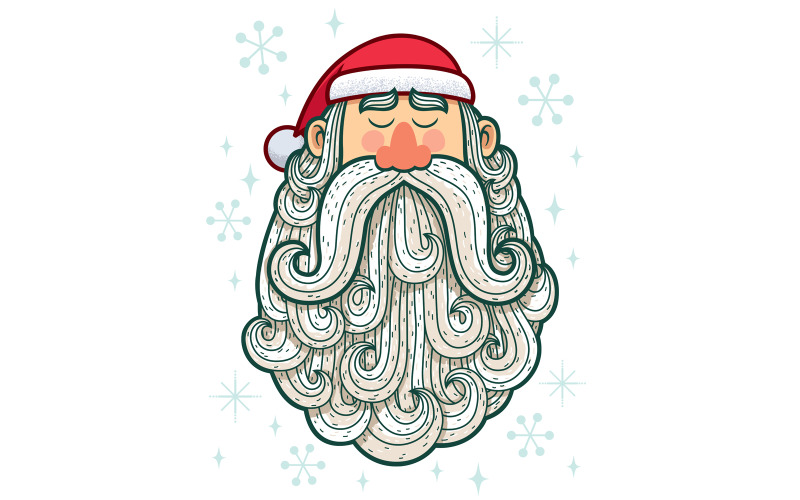 Download Иллюстрация "Santa Portrait - Illustration" / Santa Portrait - Illustration - Иллюстрация на тему графика christmas,santa,santa claus,head,face,cartoon,beard,greybeard,curly,curl,curves,character,portrait,adult,hat,cap,santa cap,mustache,isolated,white