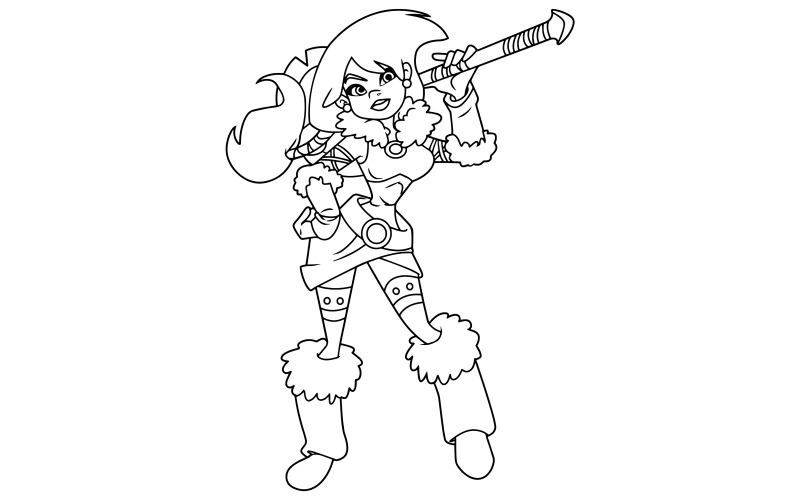 Download Иллюстрация "Viking Girl Line Art - Illustration" / Viking Girl Line Art - Illustration - Иллюстрация на тему графика viking,scandinavian,woman,female,warrior,character,costume,cartoon,illustration,coloring,book,line art,on white,isolated,white background,copy space,full length,determined,brave