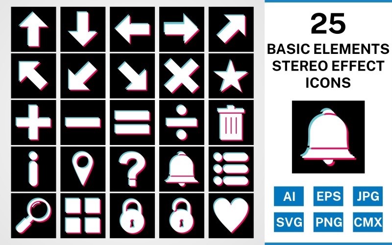 Download Набор иконок "25 Basic Elements Stereo Effect Icon Set" / 25 Basic Elements Stereo Effect Icon Set - Набор иконок на тему data set,file,stereo,icon,icons,glyph,vector,sign,symbol,pictogram,effect,basic elements,up,down,apps,lock,list,minus,delete,divide