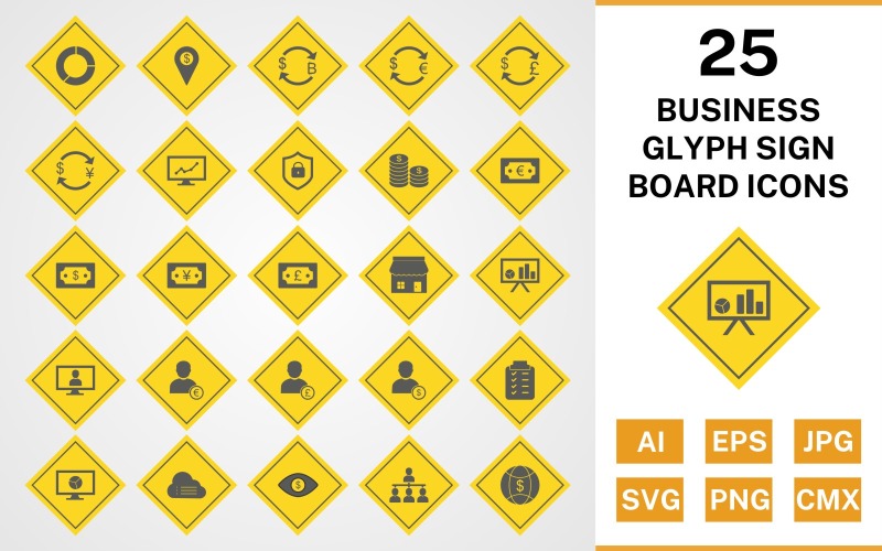 Download Набор иконок "25 Business Glyph Sign Board Icon Set" / 25 Business Glyph Sign Board Icon Set - Набор иконок на тему финансы set,file,files,icon,icons,glyph,vector,sign,symbol,pictogram,board,business,pie chart,organization,world money,pound,coins,stock market,cloud data,planning