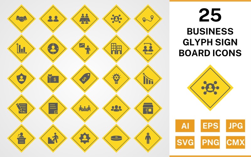 Download Набор иконок "25 Business Glyph Sign Board Icon Set" / 25 Business Glyph Sign Board Icon Set - Набор иконок на тему business set,file,files,icon,icons,glyph,vector,sign,symbol,pictogram,board,business,office,shop,speech,decison making,route,handshake,management,working team