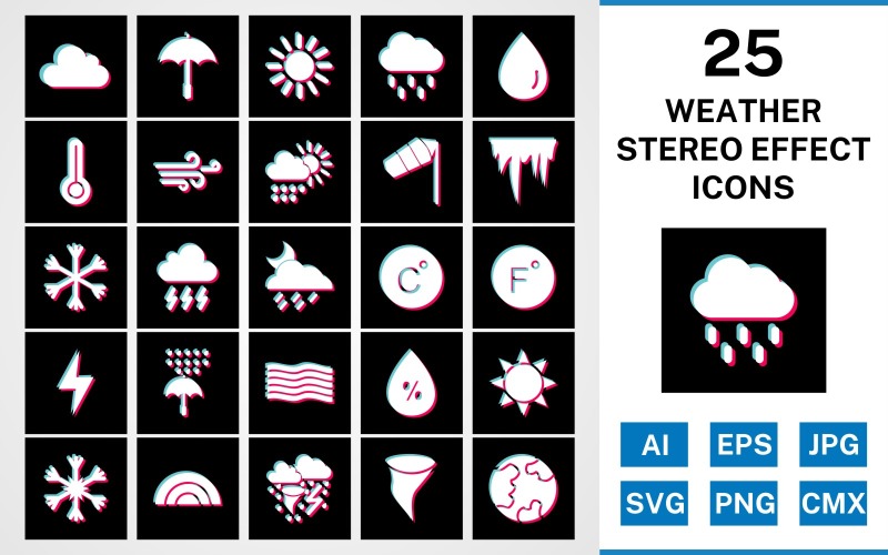 25 conjunto de iconos de efectos estéreo meteorológicos