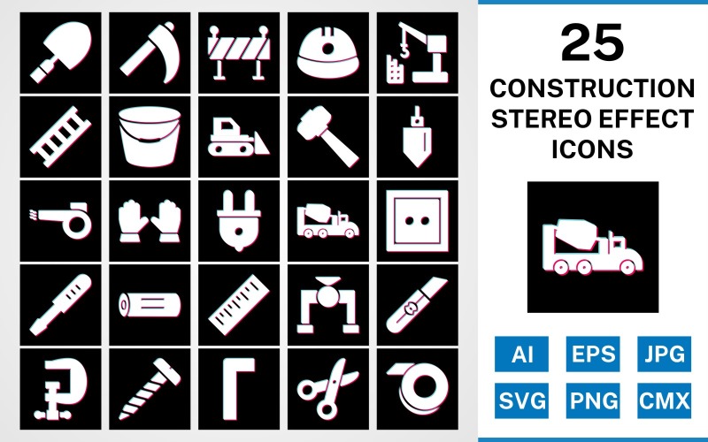 Download Набор иконок "25 Construction Stereo Effect Icon Set" / 25 Construction Stereo Effect Icon Set - Набор иконок на тему industrial set,file,stereo,icon,icons,glyph,vector,sign,symbol,pictogram,effect,construction,trowel,ladder,bucket,vise,ruler,helmet,hammer,bulldozer