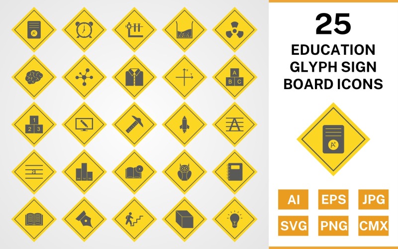 Download Набор иконок "25 Education Glyph Sign Board Icon Set" / 25 Education Glyph Sign Board Icon Set - Набор иконок на тему text set,file,files,icon,icons,glyph,vector,sign,symbol,pictogram,board,education,brain,cube,book dvd,open book,electron,alarm,notepad,radiation