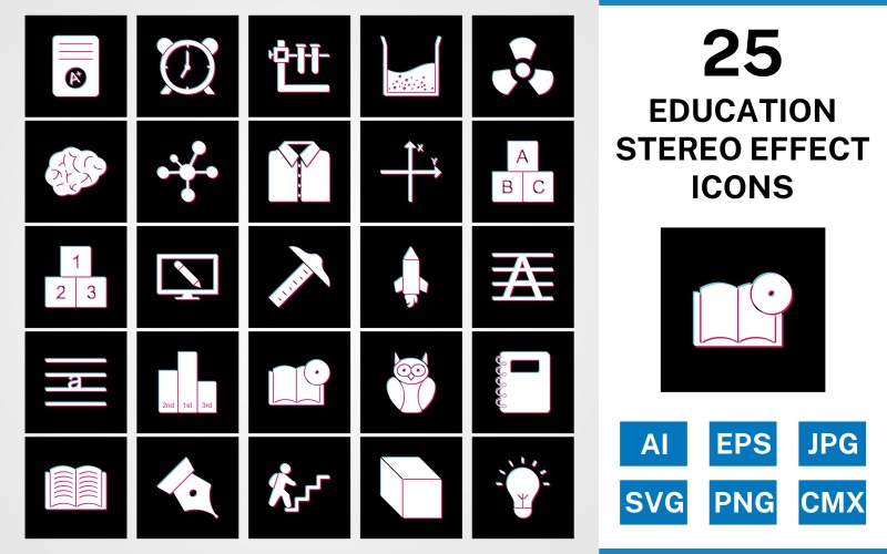 Download Набор иконок "25 Education Stereo Effect Icon Set" / 25 Education Stereo Effect Icon Set - Набор иконок на тему science set,file,stereo,icon,icons,glyph,vector,sign,symbol,pictogram,effect,education,brain,cube,book dvd,open book,electron,alarm,notepad,radiation