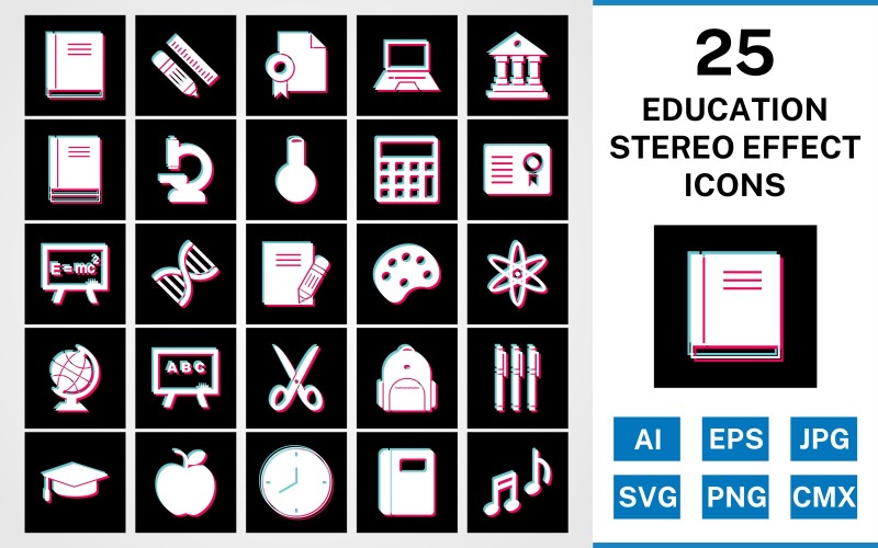 Download Набор иконок "25 Education Stereo Effect Icon Set" / 25 Education Stereo Effect Icon Set - Набор иконок на тему science set,file,stereo,icon,icons,glyph,vector,sign,symbol,pictogram,effect,education,books,bagpack,notebook,flask,microscope,notes,markers,calculator