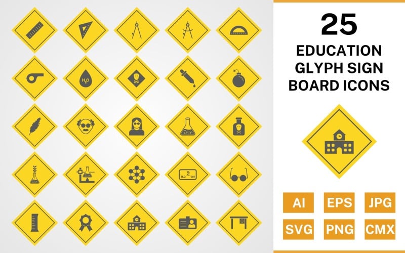 25 Eğitim Glif Tabela Simge Seti