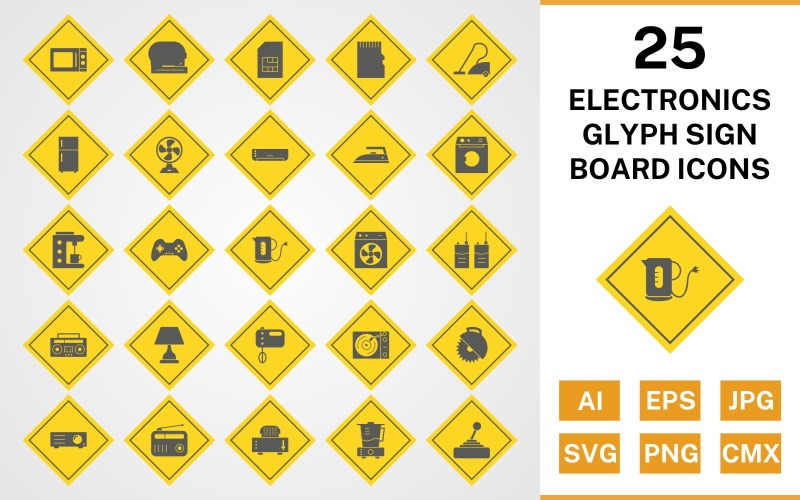 25 elektronische apparaten Glyph Sign Board Icon Set