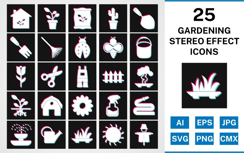 25 Gardening Stereo Effect Icon Set