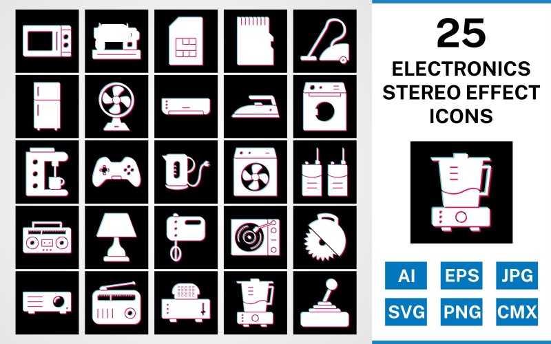 25 Ikoner för stereoeffekt för elektroniska enheter