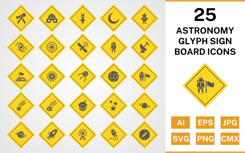 25 Ikonuppsättning för astronomisk glyfskylt