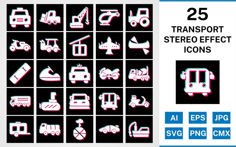 25 Ikonuppsättning för stereoeffekt för transport