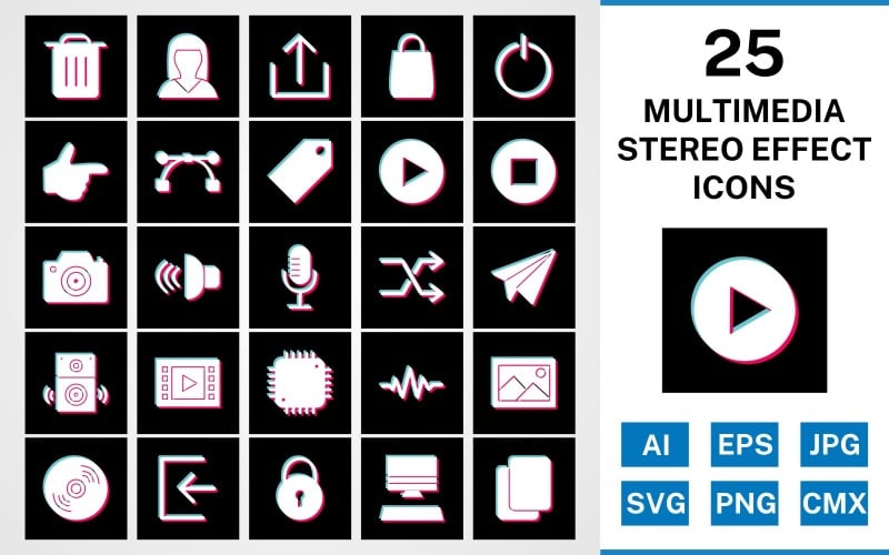 Download Набор иконок "25 Multimedia Stereo Effect Icon Set" / 25 Multimedia Stereo Effect Icon Set - Набор иконок на тему data set,file,stereo,icon,icons,glyph,vector,sign,symbol,pictogram,effect,multimedia,logout,copy,shuffle,play,stop,upload,speaker,sign in
