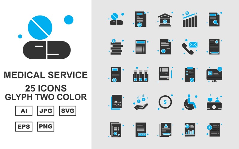 25 Набір преміальних медичних послуг Glyph Two Color Icon Pack