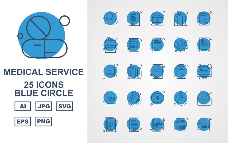 Download Набор иконок "25 Premium Medical Service Blue Circle Icon Pack Set" / 25 Premium Medical Service Blue Circle Icon Pack Set - Набор иконок на тему medical medical capsule,test tube,patient,reception,report,document,bar graph,home,chart,coin,telephone,notepad,lcd,donuts,icon,icons