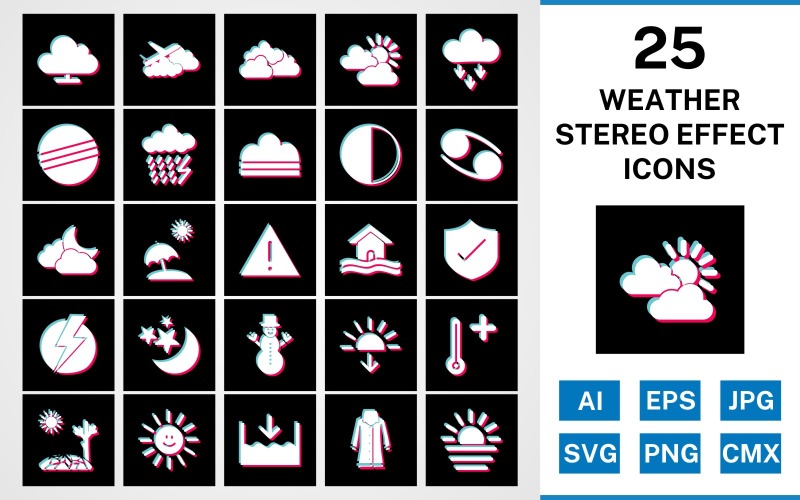 Sada ikon 25 efektů stereofonního počasí