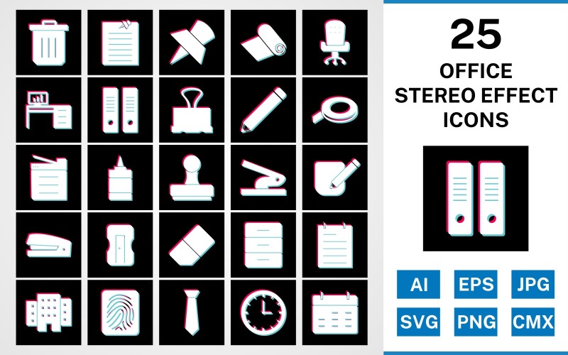 Sada ikon 25 kancelářských stereofonních efektů