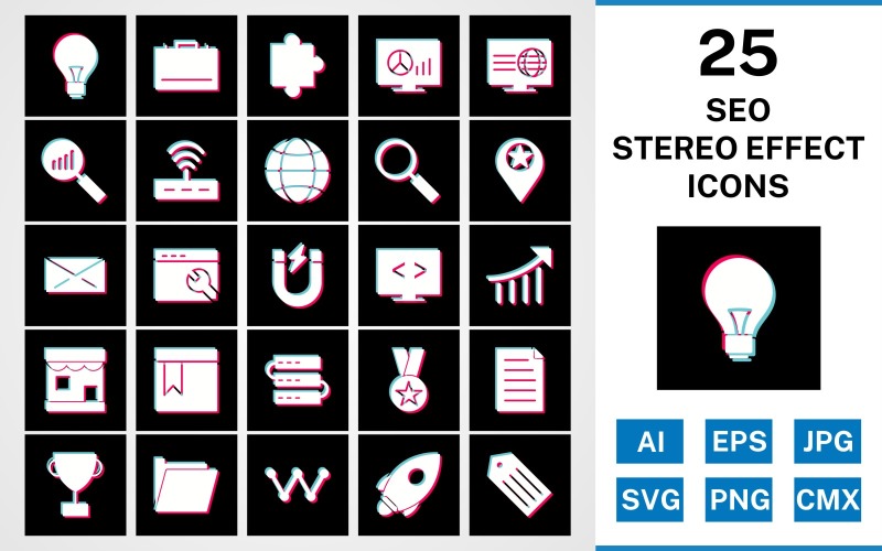 Download Набор иконок "25 Seo Stereo Effect Icon Set" / 25 Seo Stereo Effect Icon Set - Набор иконок на тему business set,file,stereo,icon,icons,glyph,vector,sign,symbol,pictogram,effect,seo,bulb,search,web,launch,award,servers,webpage,folder