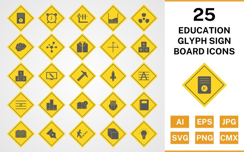 25 zestaw ikon tablicy znak glifów edukacji