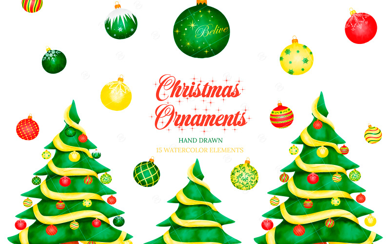 Download Иллюстрация "Christmas Ornaments Clipart - Illustration" / Christmas Ornaments Clipart - Illustration - Иллюстрация на тему графика christmas ornaments clipart,christmas tree clipart,winter watercolor clipart,christmas balls decoration,christmas greeting card,christmas balls,christmas tree,pine tree,winter decoration,chri