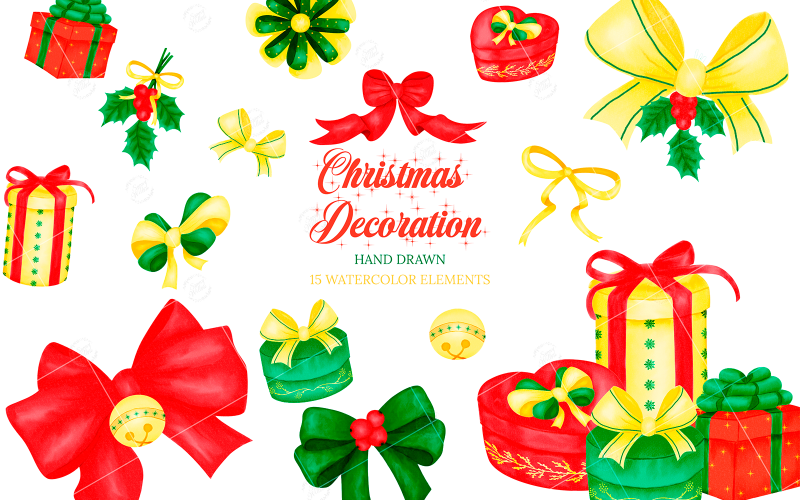 Download Иллюстрация "Christmas Presents and Bows Clipart - Illustration" / Christmas Presents and Bows Clipart - Illustration - Иллюстрация на тему графика christmas presents clipart,christmas bows clipart,winter watercolor clipart,christmas decoration clipart,christmas greeting card,mistletoe,christmas bell,christmas arrangement,christmas card,